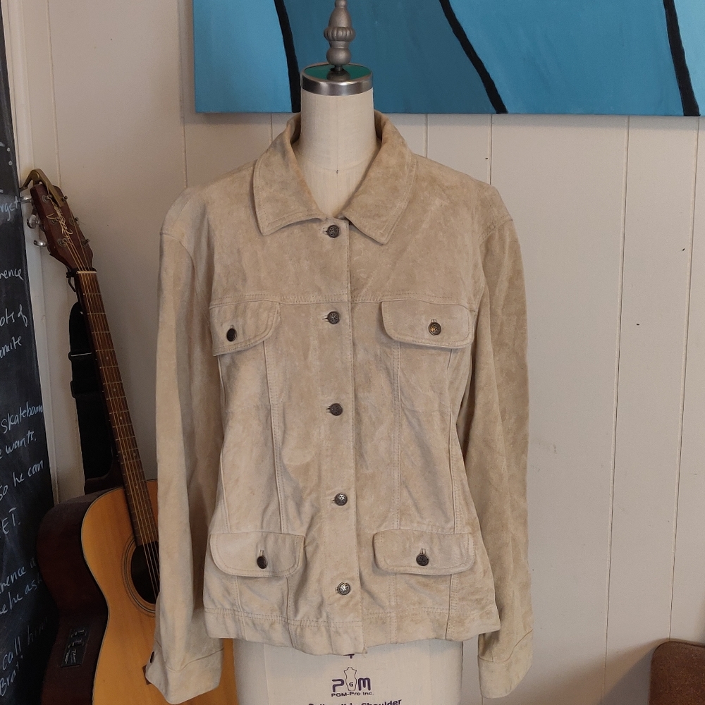 100% Suede Relaxed Fit Cream colored Jacket, Size 2